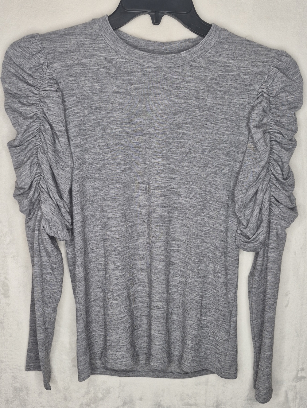 English Factory Gray Heather Ruffle Ruched Long Sleeve Top S
